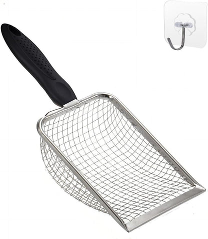Cat Litter Scooper with Holder,Sturdy Litter Cleaner Corner Shovel,Stainless Steel Mesh Litter