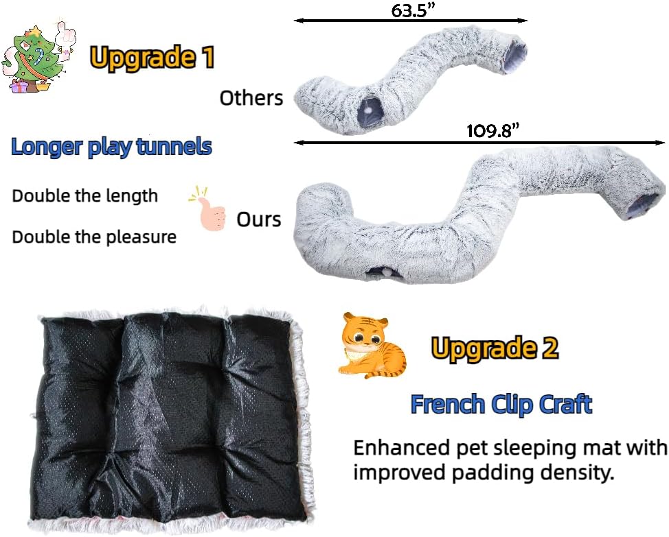 XxingSheep Extra Large Cat Tunnel Bed for Indoor Cats Peekaboo Cat Cave Donut with Center