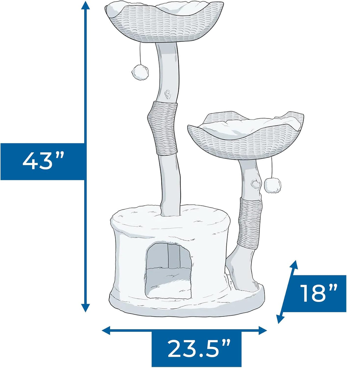 The Bungalow Cat Tree - Luxury Cat Condo, Large Modern Indoor Tower with 2 Faux Fur Beds