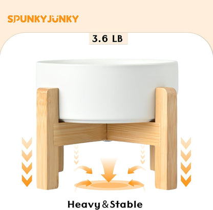 SPUNKYJUNKY Ceramic Elevated Dog Bowls 2 Pack - 8.3inch Raised Dog Bowls with Non-Slip Wooden Stand