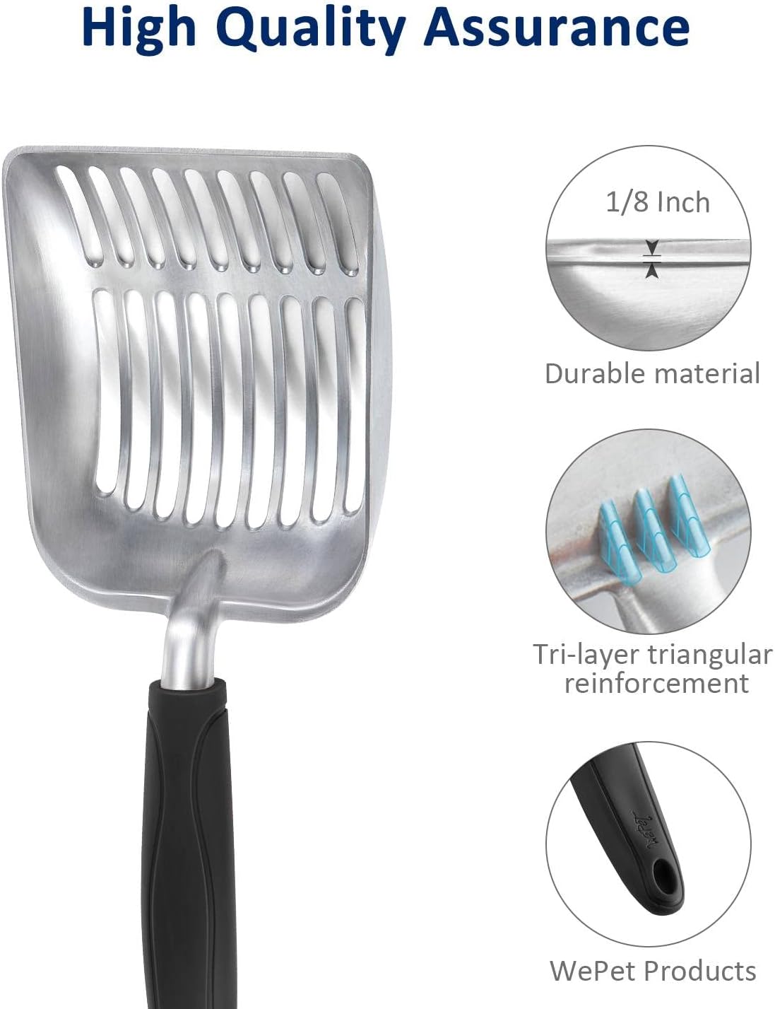 WePet Cat Litter Scoop, Aluminum Alloy Sifter, Kitty Metal Scooper, Deep Shovel, Long Handle, Poop