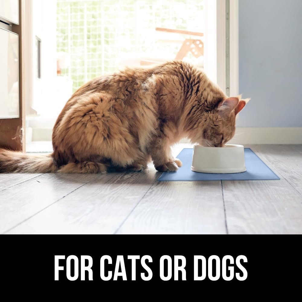 GORILLA GRIP 100% Waterproof Raised Edge BPA Free Silicone Pet Feeding Mat, Dog Cat Food Mats