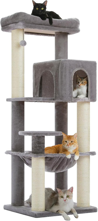 Large Cat Tree with Reinforced Scratching Posts (φ3.1in) for Big Adult Cats 30 lbs, 57.8" Heavy