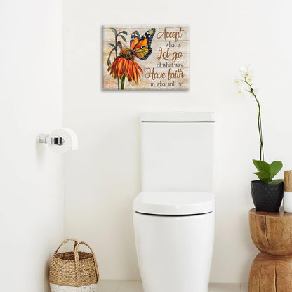 Farmhouse Butterfly Bathroom Pictures Wall Art, Rustic Floral Country Bathroom Wall Decor, Daisy