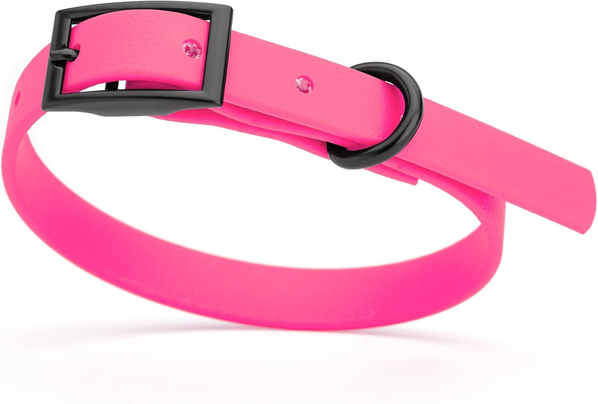 Dogline Biothane Waterproof Dog Collar Strong Coated Nylon Webbing with Black Hardware Odor- Proof