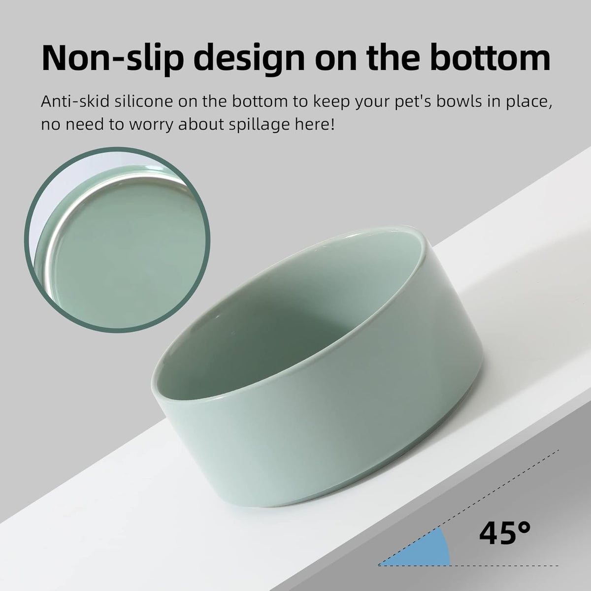 Ceramic 5.1inch Raised Double Bowls Set with Wooden Stand, Elevated Food & Water Bowls for Small