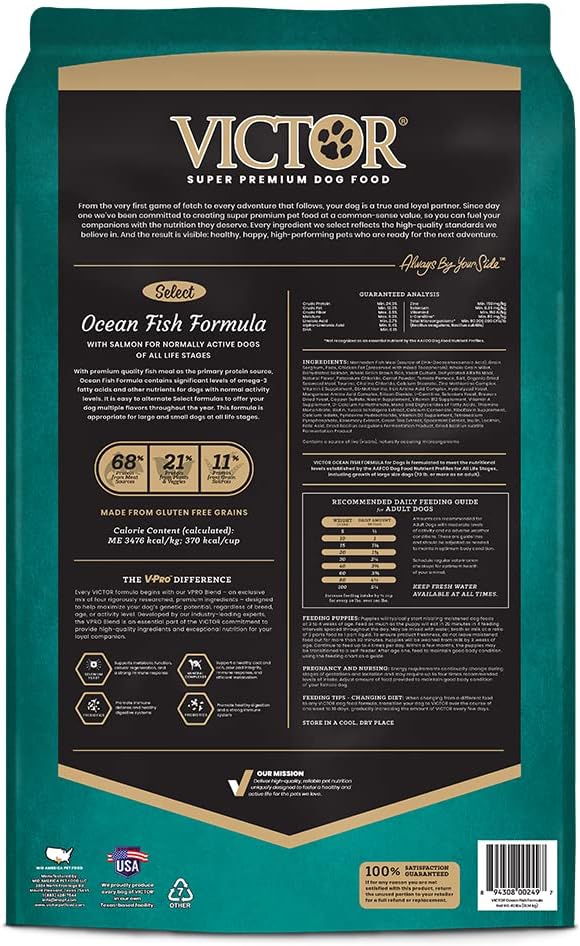 VICTOR Super Premium Dog Food – Select Ocean Fish Formula with Salmon – Omega-3 and Omega-6