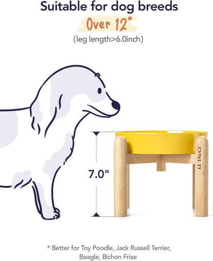 LE TAUCI Ceramic Slow Feeder Puzzle Bowl Elevated 1.5 Cup with Wooden Stand for Small & Medium Dog