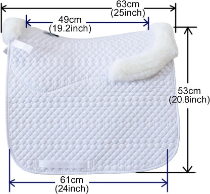 Woolous Dressage Saddle Pad, English Saddle Pad with Sheepskin Trim, Lambskin Wool Fleece Lining