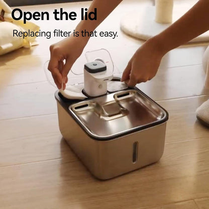 Stainless Steel Cat Water Fountain Wireless for Cats Indoor, 3.6L/123oz Automatic Metal Dog Water