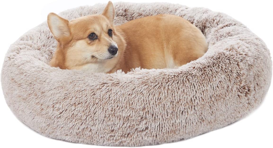 Bedfolks Calming Donut Dog Bed - 30" Round Plush for Medium Dogs, Anti-Anxiety, Machine Washable