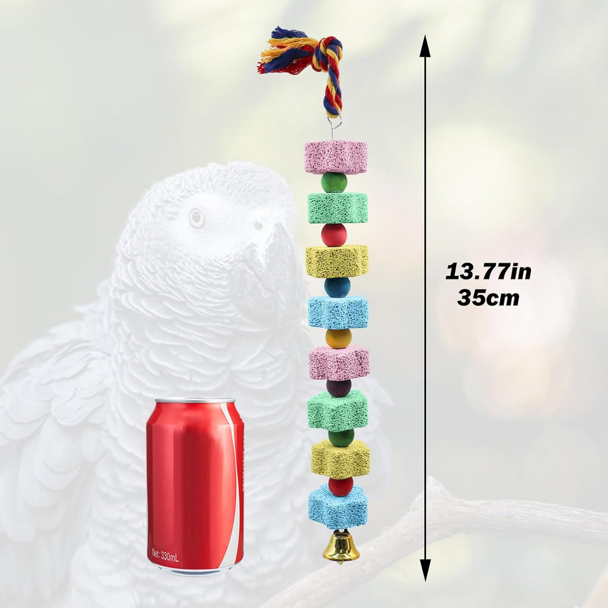 2 Pack Mineral Block Chew Toys with Colorful Beads and a Bell, Bird Beak Grinding Stone, Cage