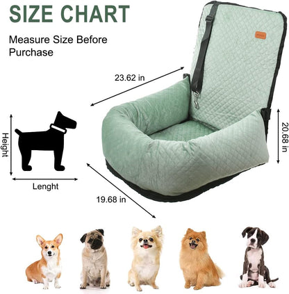 Dog Car Seat for Small Medium Dogs Up to 40lbs, Detachable Washable Soft Pet Booster Travel Bed for