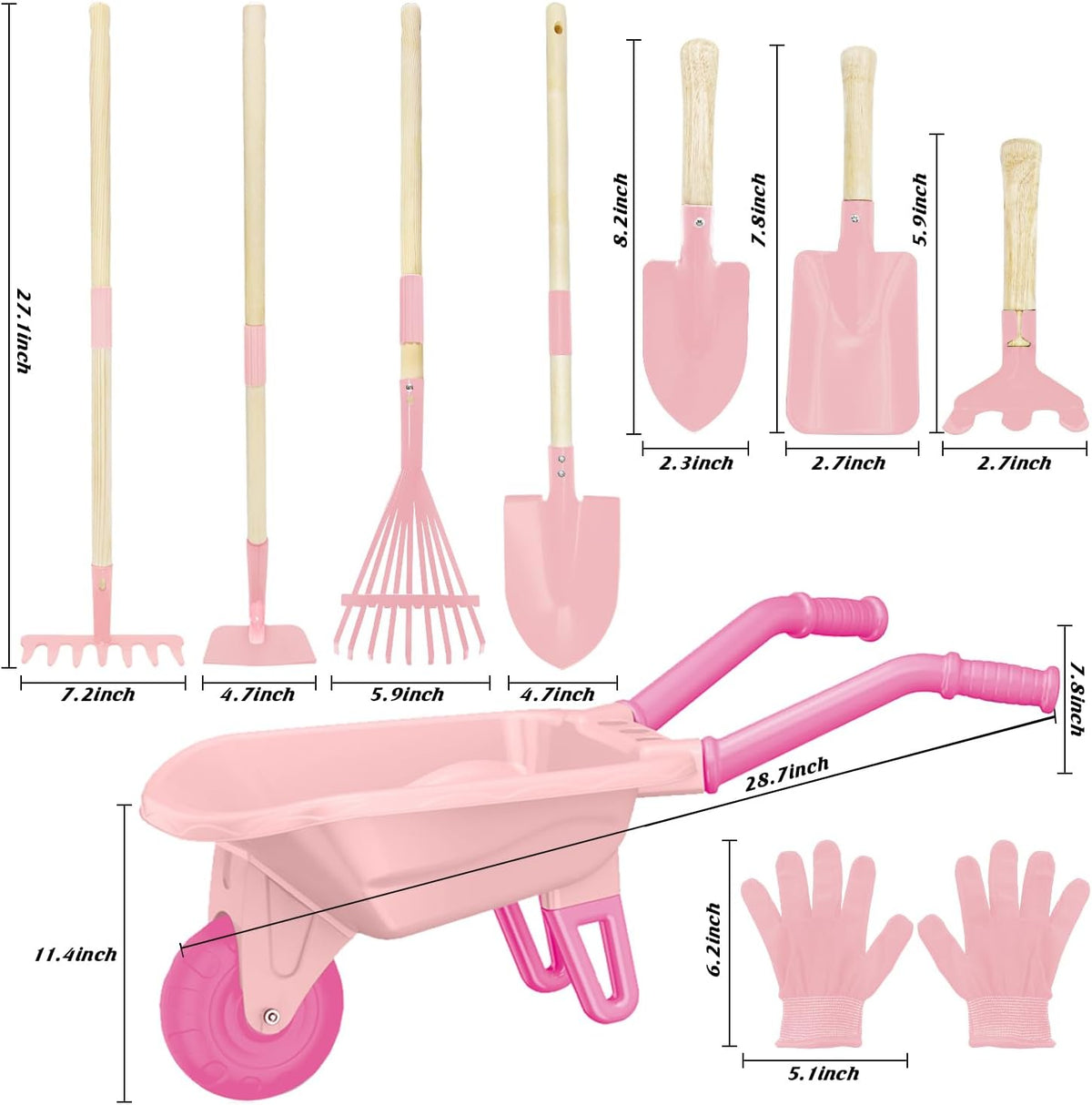 Kids Gardening Tools Outdoor Toys Set Backyard Play with Wheelbarrow Educational STEM Learning