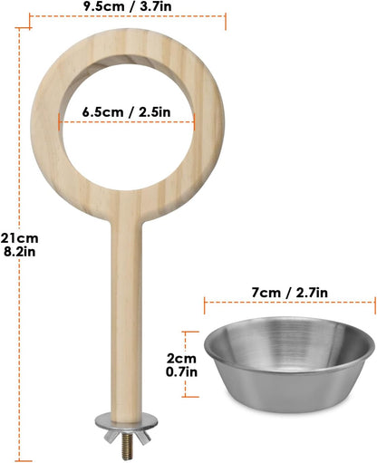KATUMO Bird Perch Bird Feeding Cup Parrot Wood Perch Stand Toy Bird Cage Accessory for Parakeet