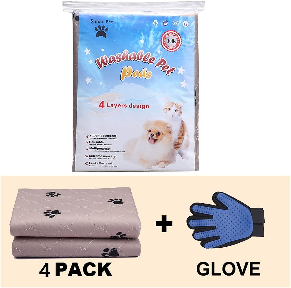 SincoPet Washable Dog Pee Pads with Puppy Grooming Gloves,Puppy Pads,Reusable Pet Training