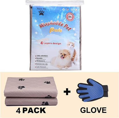 SincoPet Washable Dog Pee Pads with Puppy Grooming Gloves,Puppy Pads,Reusable Pet Training