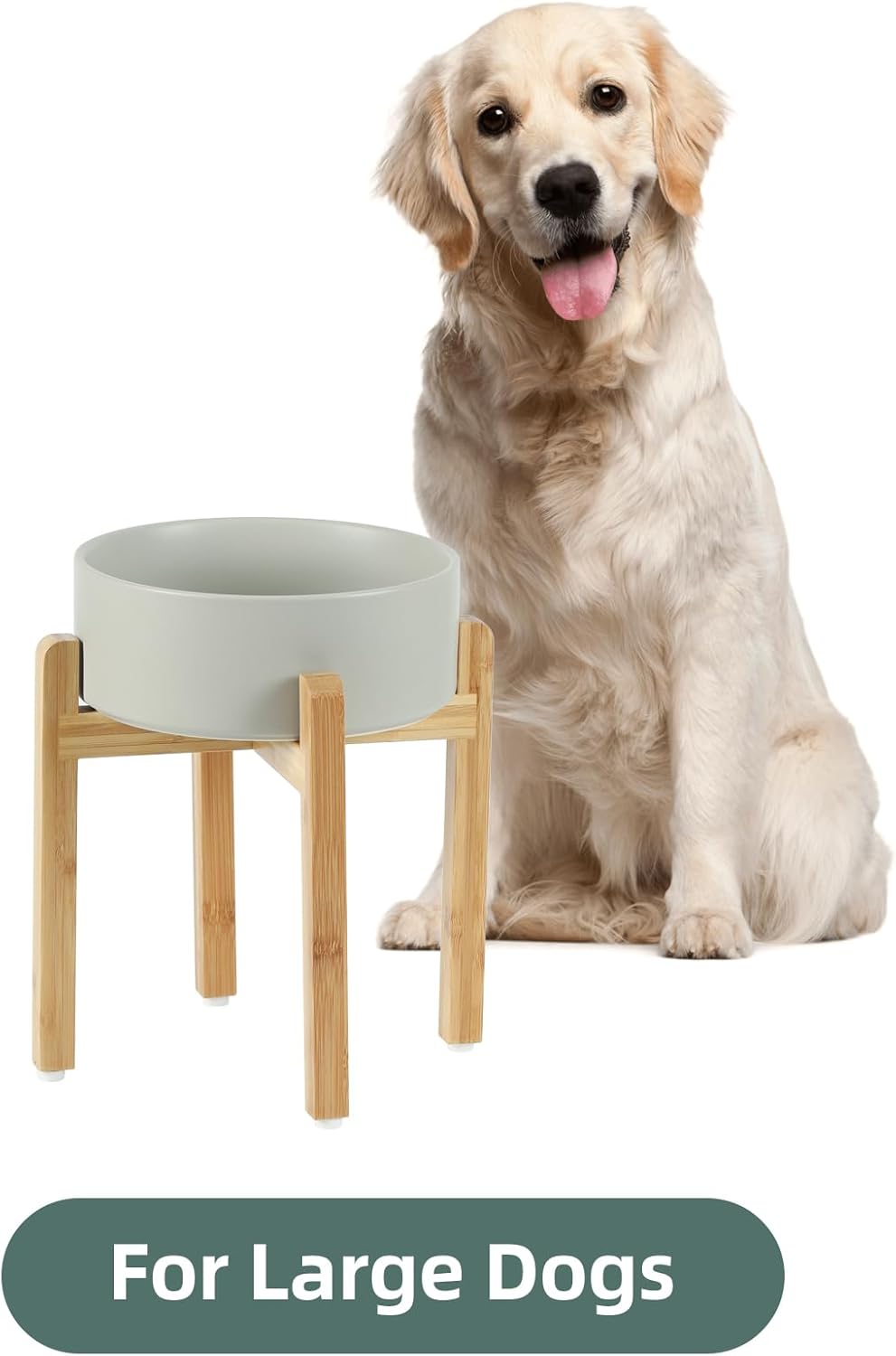 Ceramic 8.2inch Raised Dog Bowl Set, Elevated Feeder with Stand, Food and Water Bowl for Large