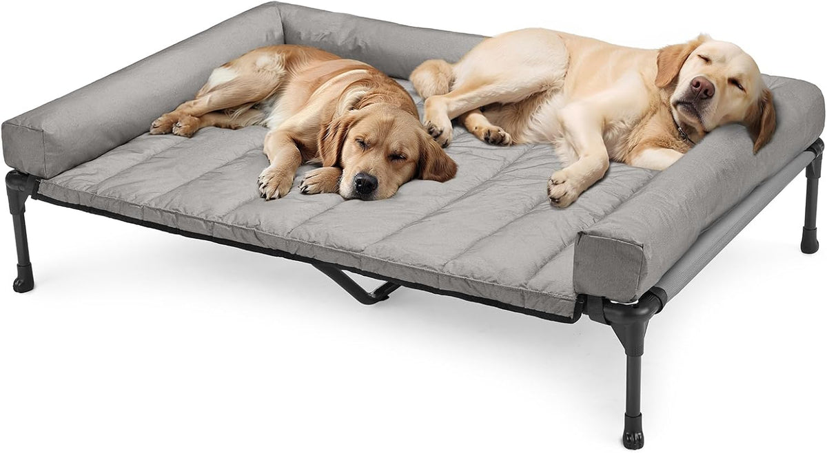 Veehoo Cooling Elevated Dog Bed Add Removable Waterproof Bolster Cushion Mat, Raised Pet Cot with