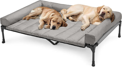 Veehoo Cooling Elevated Dog Bed Add Removable Waterproof Bolster Cushion Mat, Raised Pet Cot with