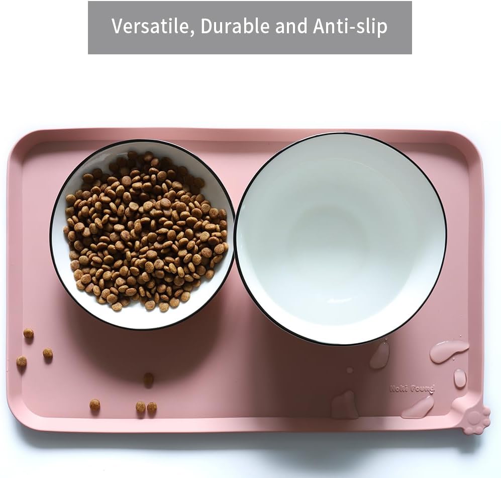 Hoki Found Silicone Pet Food Tray - High-Lips Dog Cat Bowl Mats - Waterproof Dog Cat Food Mats