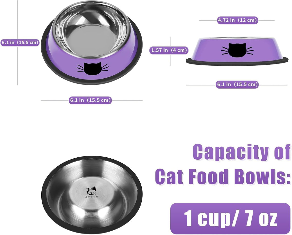 2 Pcs Non-Slip Stainless Steel Small Cat Food Bowls - Unbreakable, 7 Oz, Suitable for Indoor Small
