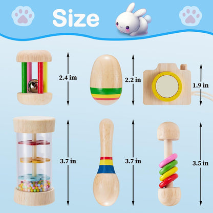 6 Pcs Wooden Bunny Toys - Safe Rabbit & Guinea Pigs Teeth Grinding Toys for Chinchillas, Hamsters &