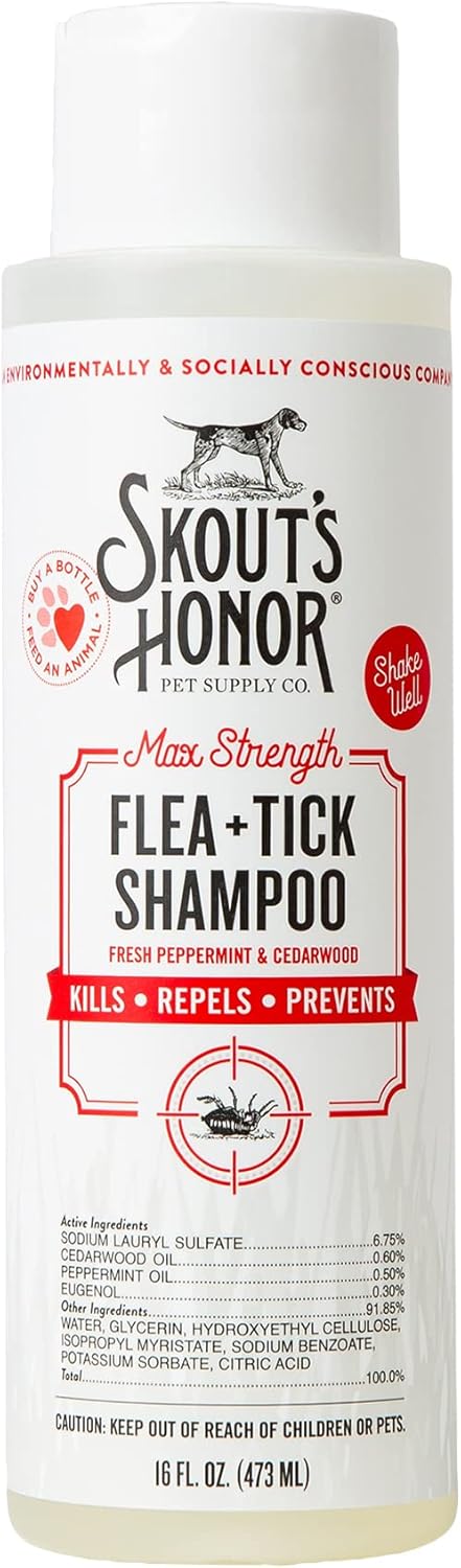 Skout's Honor Flea and Tick Shampoo for Dogs - Natural Peppermint & Cedarwood Formula, Helps to