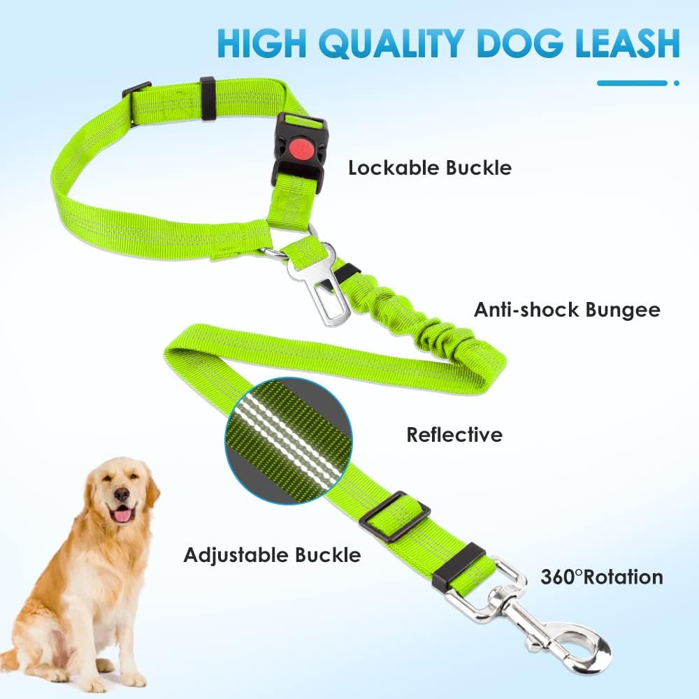 SlowTon Dog Seat Belt for Car, 2 Pack Dog Car Harness Seatbelt Adjustable with Elastic Bungee