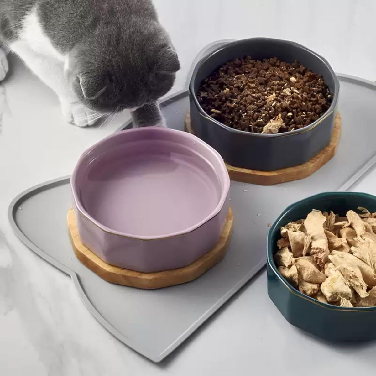 Cat Food Mat, Silicone Pet Feeding Mat for Floor Non-Slip Waterproof Dog Water Bowl Tray Cushion