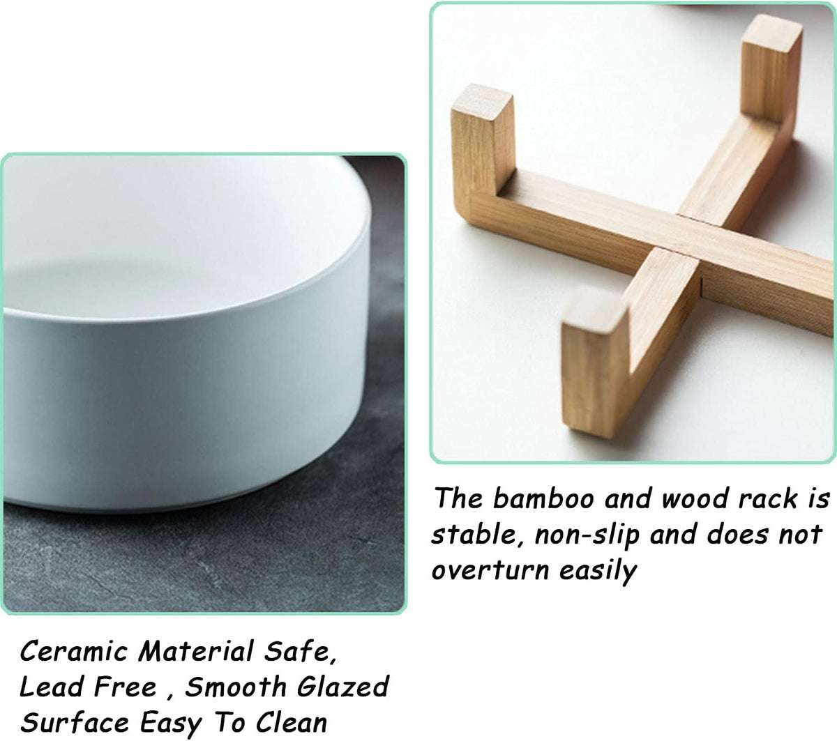 Petygooing White Ceramic Cat Dog Bowl Set with Stand,Small Dog Bowls,Pet Food and Water Dish, Anti