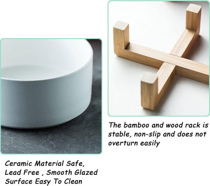 Petygooing White Ceramic Cat Dog Bowl Set with Stand,Small Dog Bowls,Pet Food and Water Dish, Anti