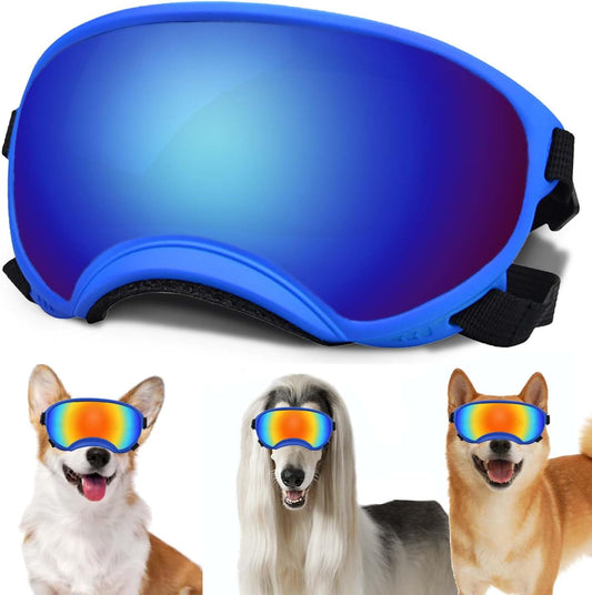 Medium Dog Sunglasses with Adjustable Strap UV Protection, Winproof Dog Puppy Sunglasses, Suitable