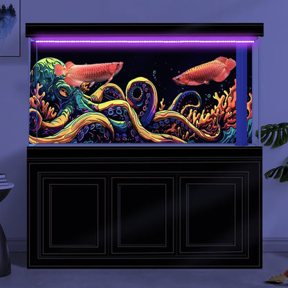 24X12IN Blacklight Octopus Sea Monster HD 3D Black Light Aquarium Background UV Reactive Background