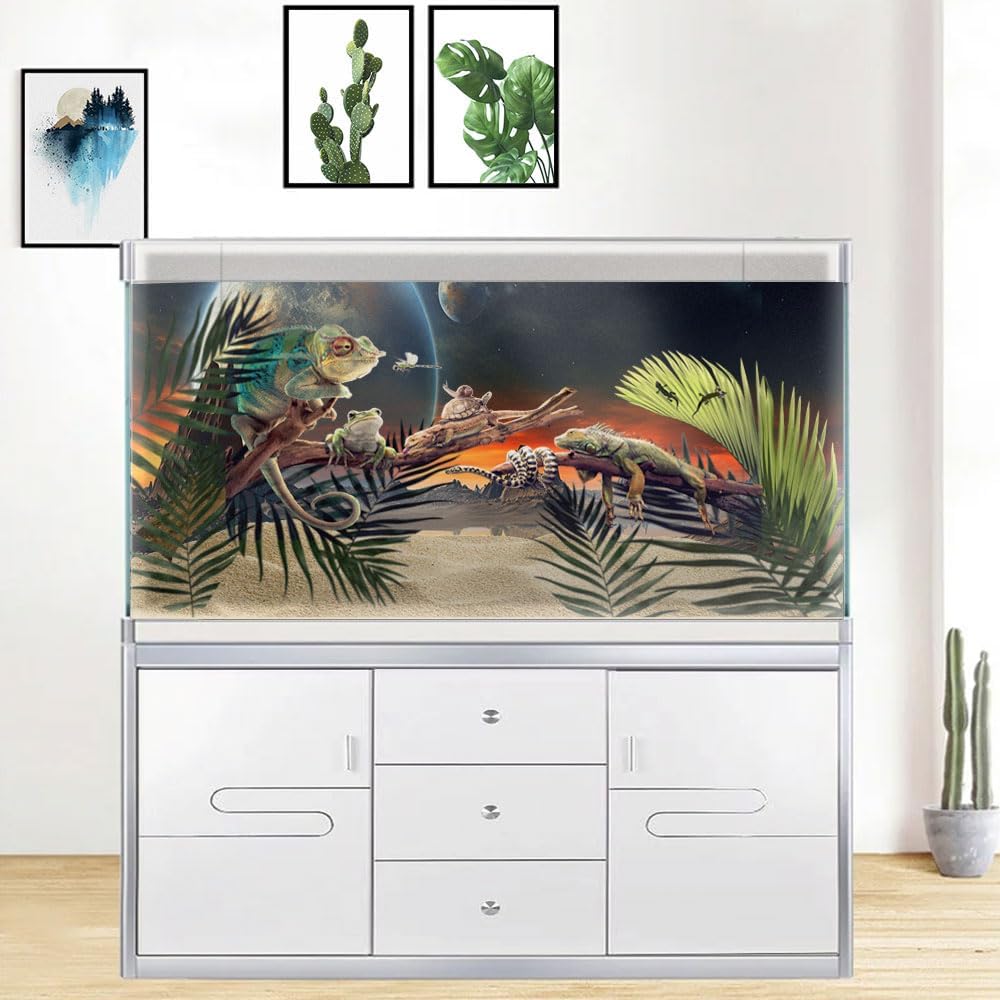 48X20IN Cosmic Aquarium Background, Cool Parallel Space Themed Fish Tank Background, Tropical