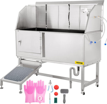 VEVOR Dog Grooming Tub, 62" L Pet Wash Station, 304 Stainless Steel Pet Grooming Tub Rated 661LBS