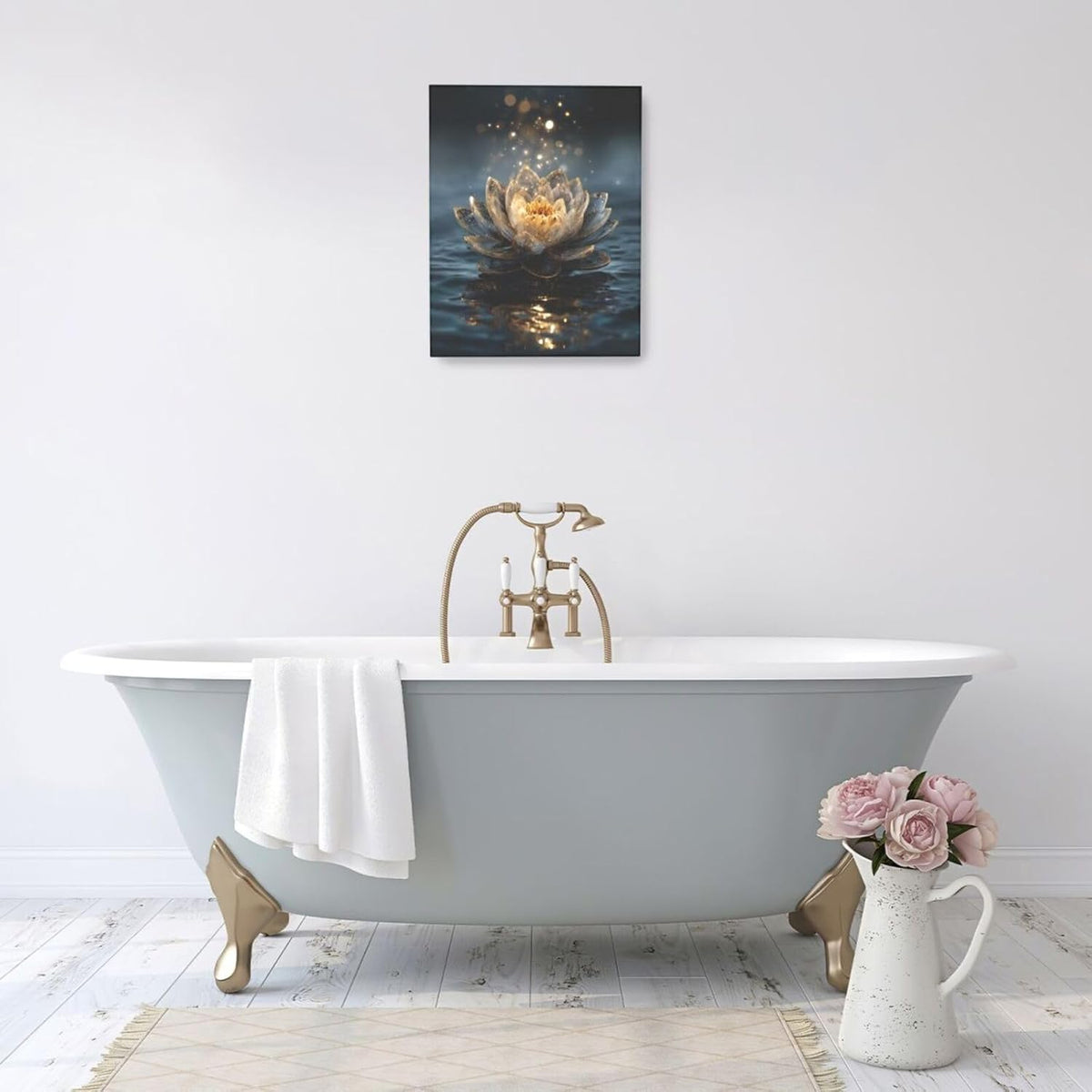 Zen Lotus Canvas Wall Art Mystical Lotus Bloom in Water Aesthetic Pictures Wall Decor Modern