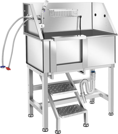 Dog Washing Station 38'' Stainless Steel Pet Grooming Tub for Large Dogs Over-Size Professional Dog