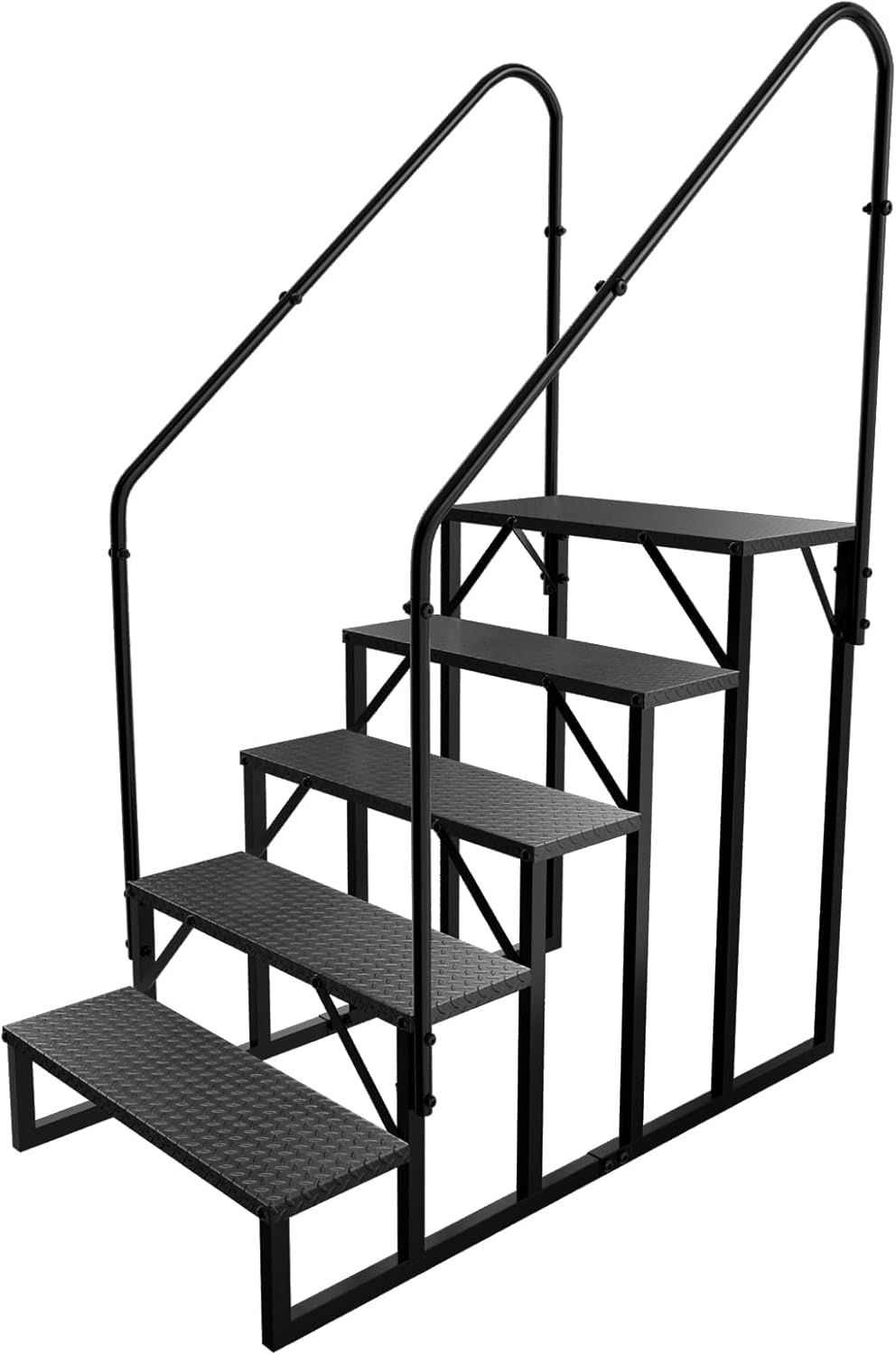 RV Stairs 5 Step Ladder, RV Steps Anti-Slip, Hot Tub Steps with Handrail, 660 lbs RV Ladder for 5th