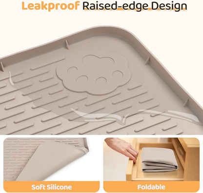 Dog Food Mat, Extra Large 50" x 35" Silicone Pet Feeding Mat with Raised Edge Pet Placemat for