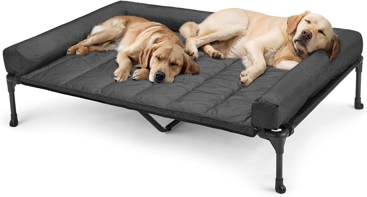 Veehoo Cooling Elevated Dog Bed Add Removable Waterproof Bolster Cushion Mat, Raised Pet Cot with