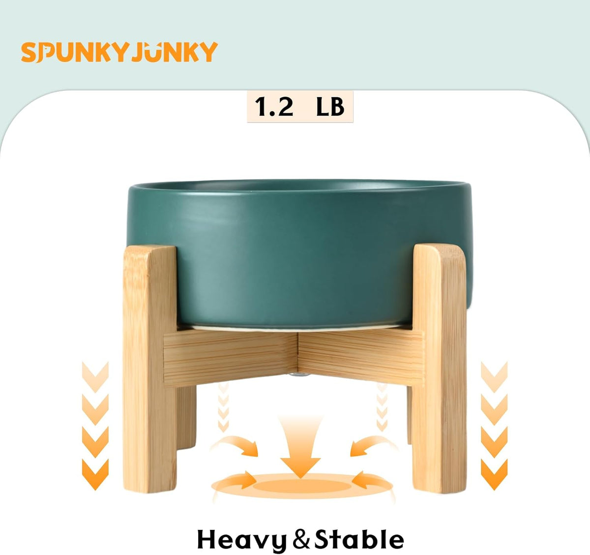 SPUNKYJUNKY Ceramic Elevated Dog Bowls 2 Pack - 5.1inch Raised Dog Bowls with Non-Slip Wooden Stand