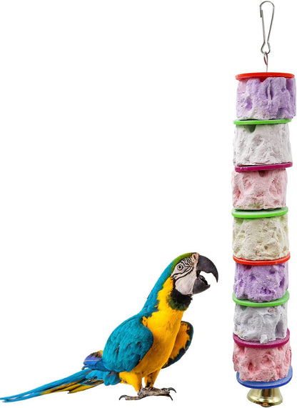 Large Bird Chewing Toy, Colorful Parrot Beak Grinding Calcium Stone with Bells, Bird Cage