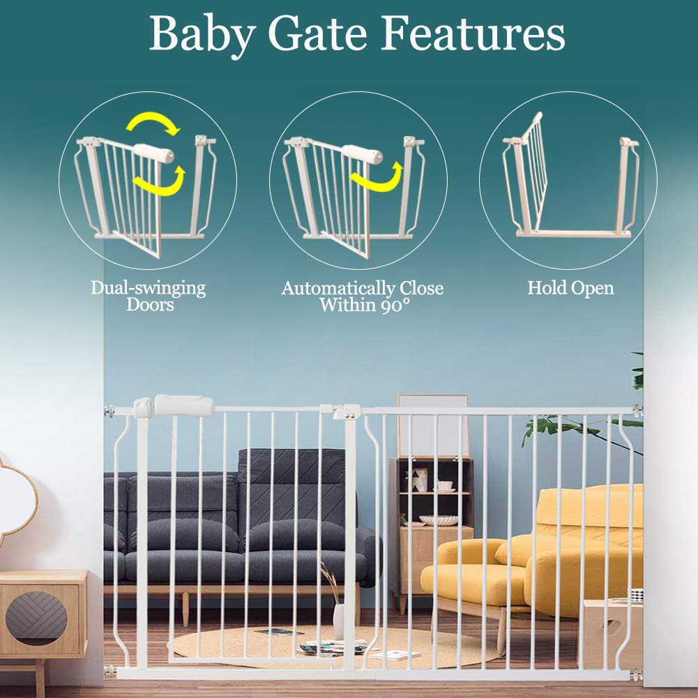 ALLAIBB Extra Wide Pressure Mounted Baby Gate Walk Through Child Kids Safety Toddler White Long
