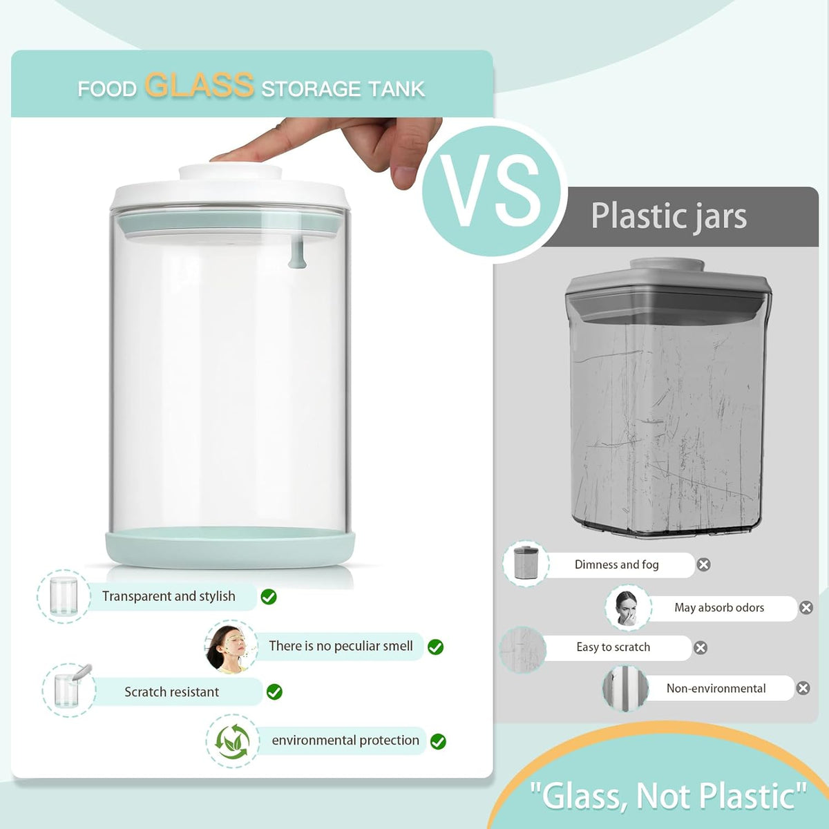 Dog Treat Container Airtight Jar 2.2Qt/2L, Glass Food Jars with One-Touch Lid for Dog or Cat