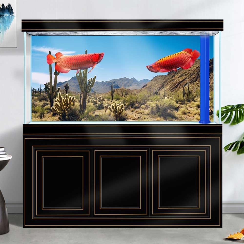 Reptile Habitat Background, Retro Desert Oasis Cactus Terrarium Background 24X12 in Background with