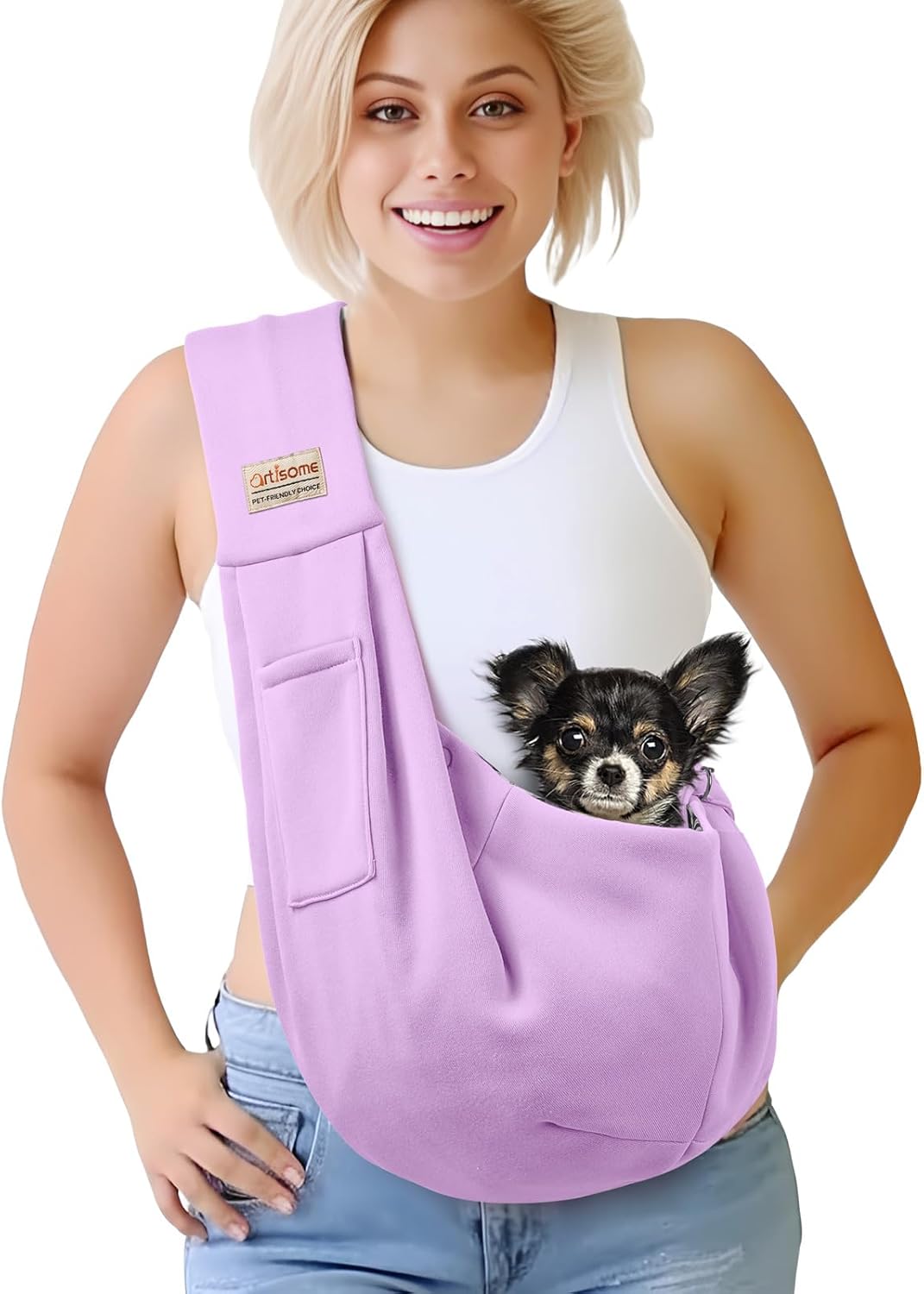 Pet Dog Sling Carrier for 3-10 lbs pet,Dog Purse Pouch,Dog Satchel,Reversible unadjustable Strap