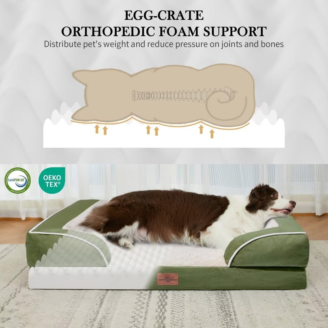 Comfort Expression Orthopedic Bolster Dog Beds Extra Large, XL Dog Beds Waterproof Dogs Beds