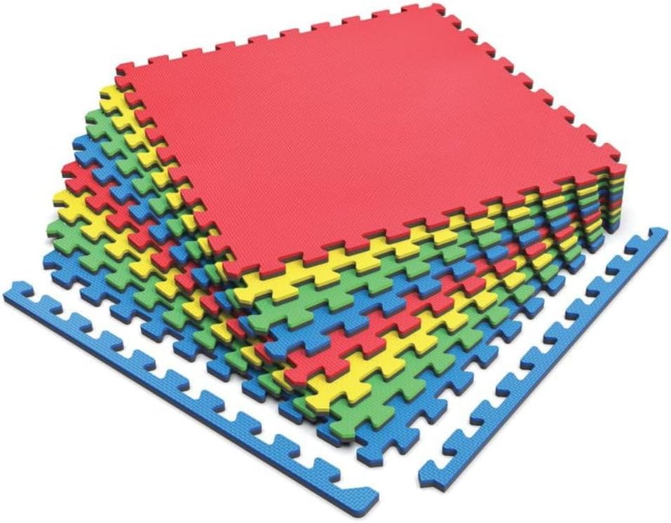 Norsk Reversible Kids Puzzle Play Mats - EVA Interlocking Foam Tiles (Multicolor/Black 4 Tiles - 16