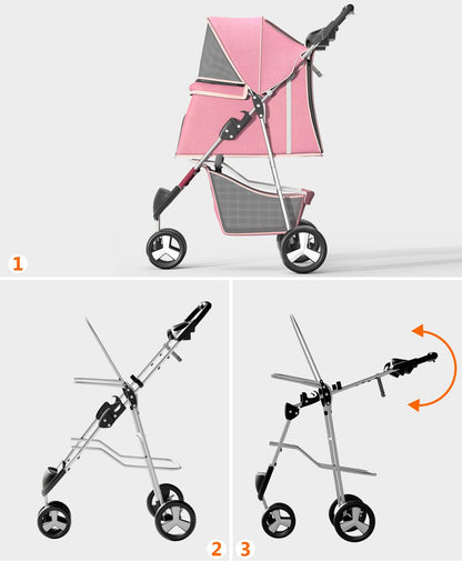 Pet Stroller with 3 Wheels for Small/Medium Pets, Portable Travel Foldable Carrier Jogger for Dog